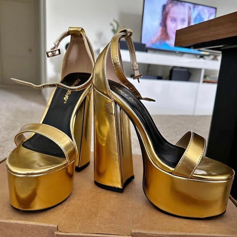 Gold Platform Heels in Gold